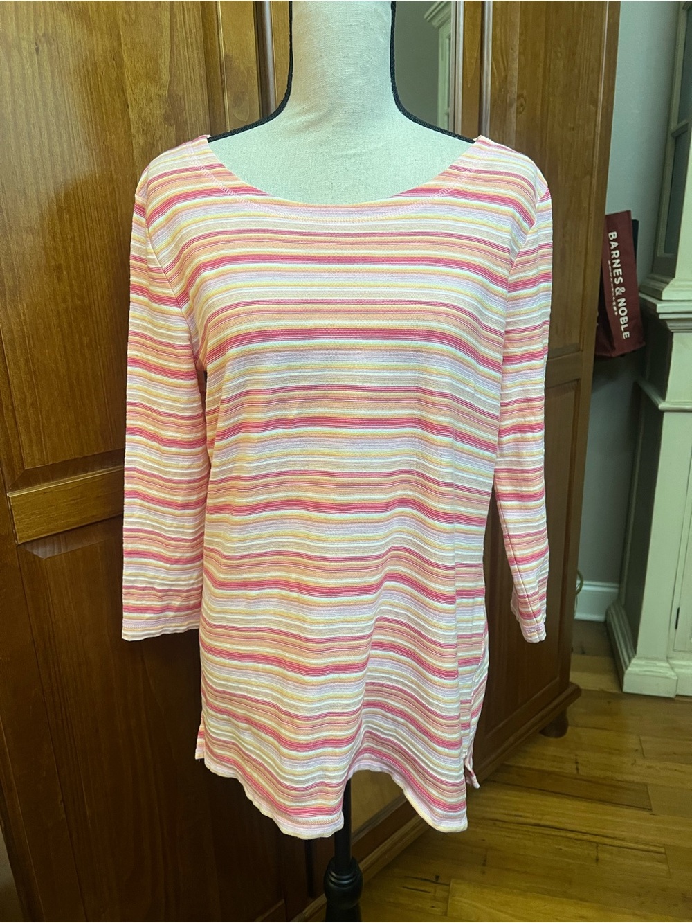 Talbots Pink Multi-Striped Long Sleeve Tee